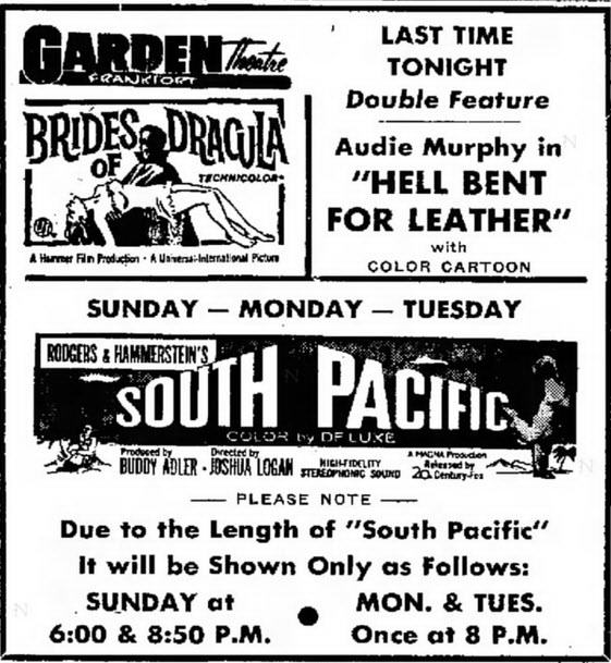 Garden Theatre - Sept 24 1960 Ad